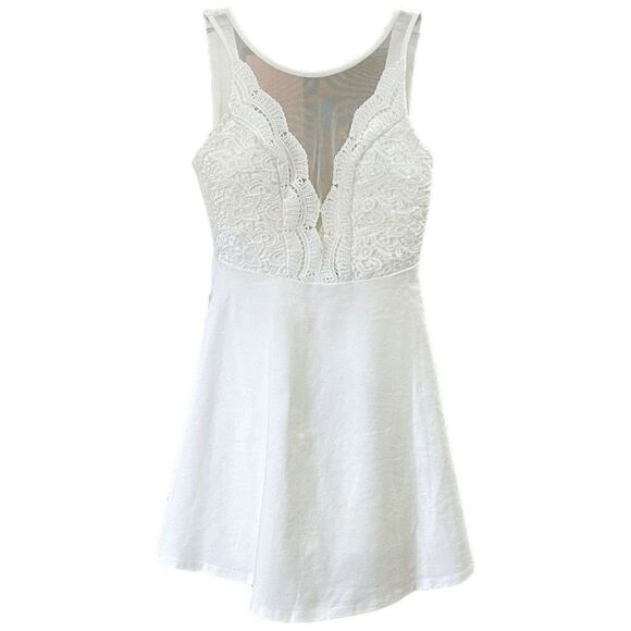 Lulus I Promise White Lace Mesh Cut-out Wedding Bridal Skater Dress Size Small - Picture 6 of 16